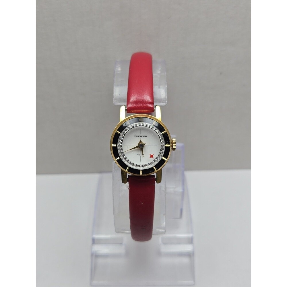 Vintage Lucerne Swiss Mystery Dial Women Manual Wind Watch 22mm Gold Tone Runs